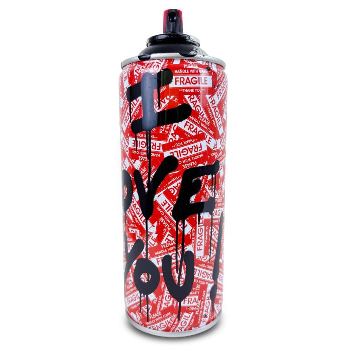 Mr Brainwash, "I Love You! - BLACK" Hand Painted Limited Edition Spray Can, Numbered with Certificate of Authenticity.
