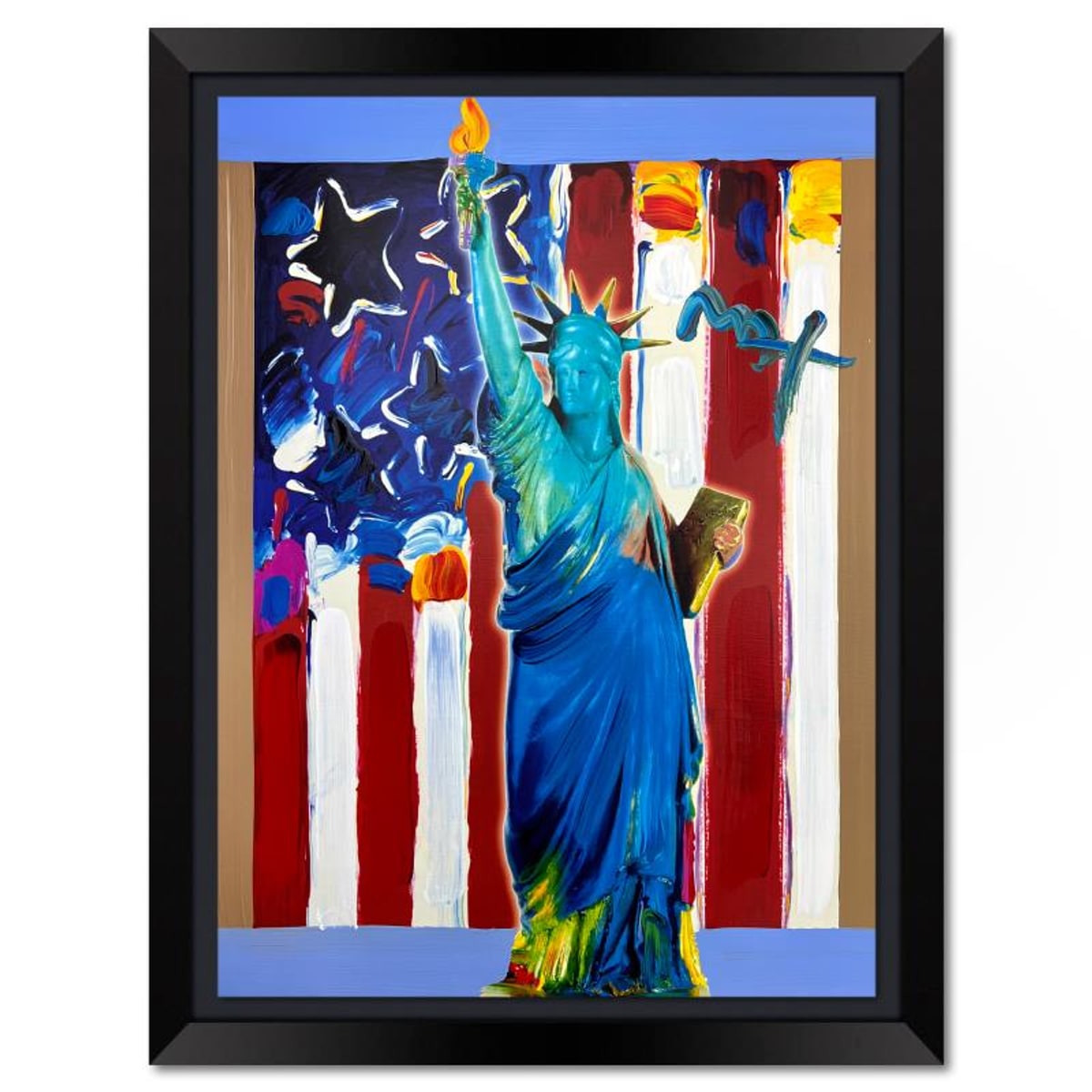 Peter Max, "United We Stand" Framed One-of-a-Kind Mixed Media, Hand Signed with Registration Number Certifying Authenticity.