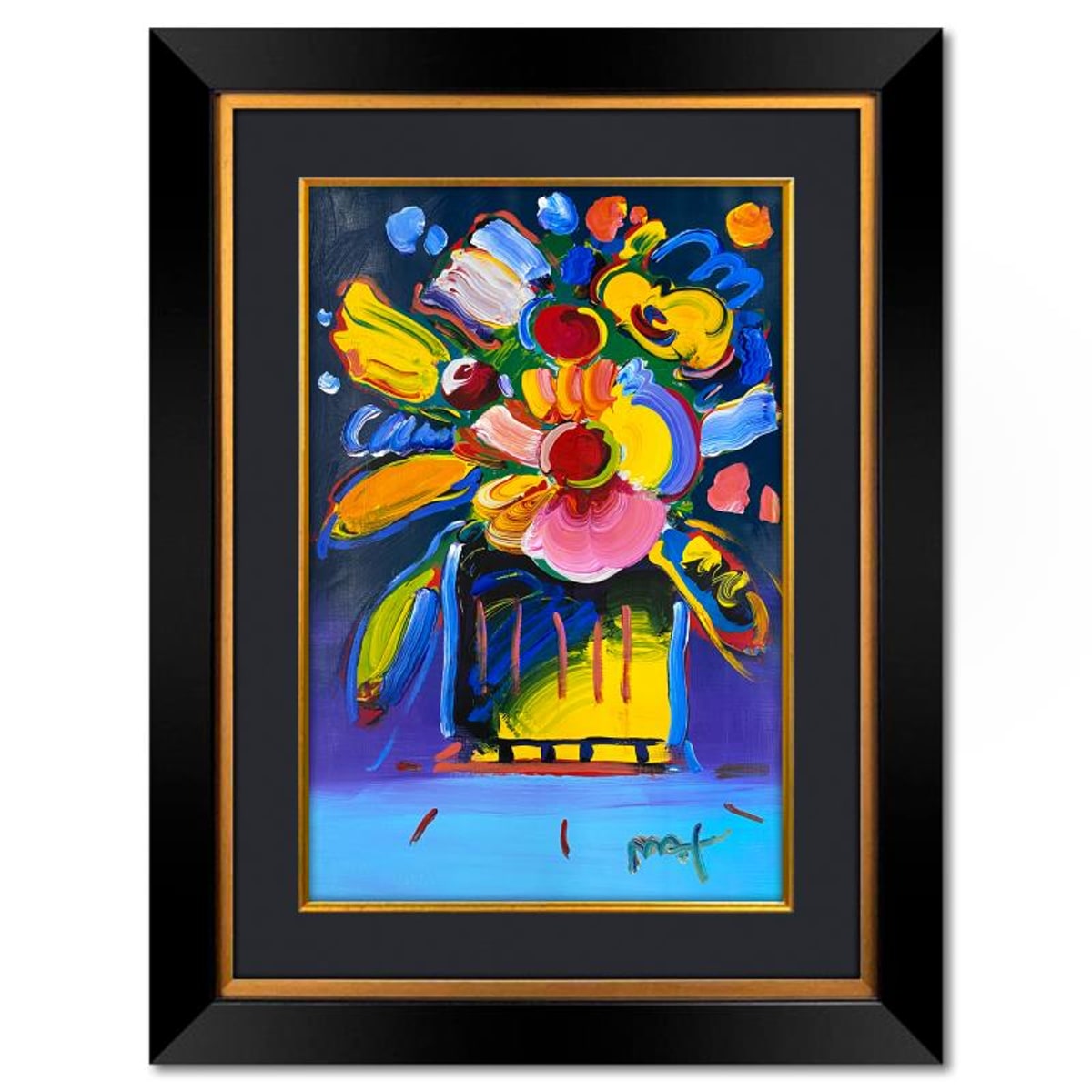 Peter Max (1937-2026), "Abstract Flower" Framed One-of-a-Kind Mixed Media, Hand Signed with Registration Number Certifying Authenticity.