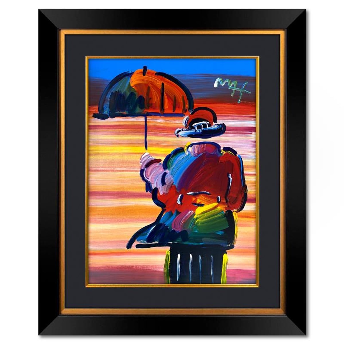 Peter Max (1937-2026), "Umbrella Man" Framed One-of-a-Kind Mixed Media, Hand Signed with Registration Number Certifying Authenticity.