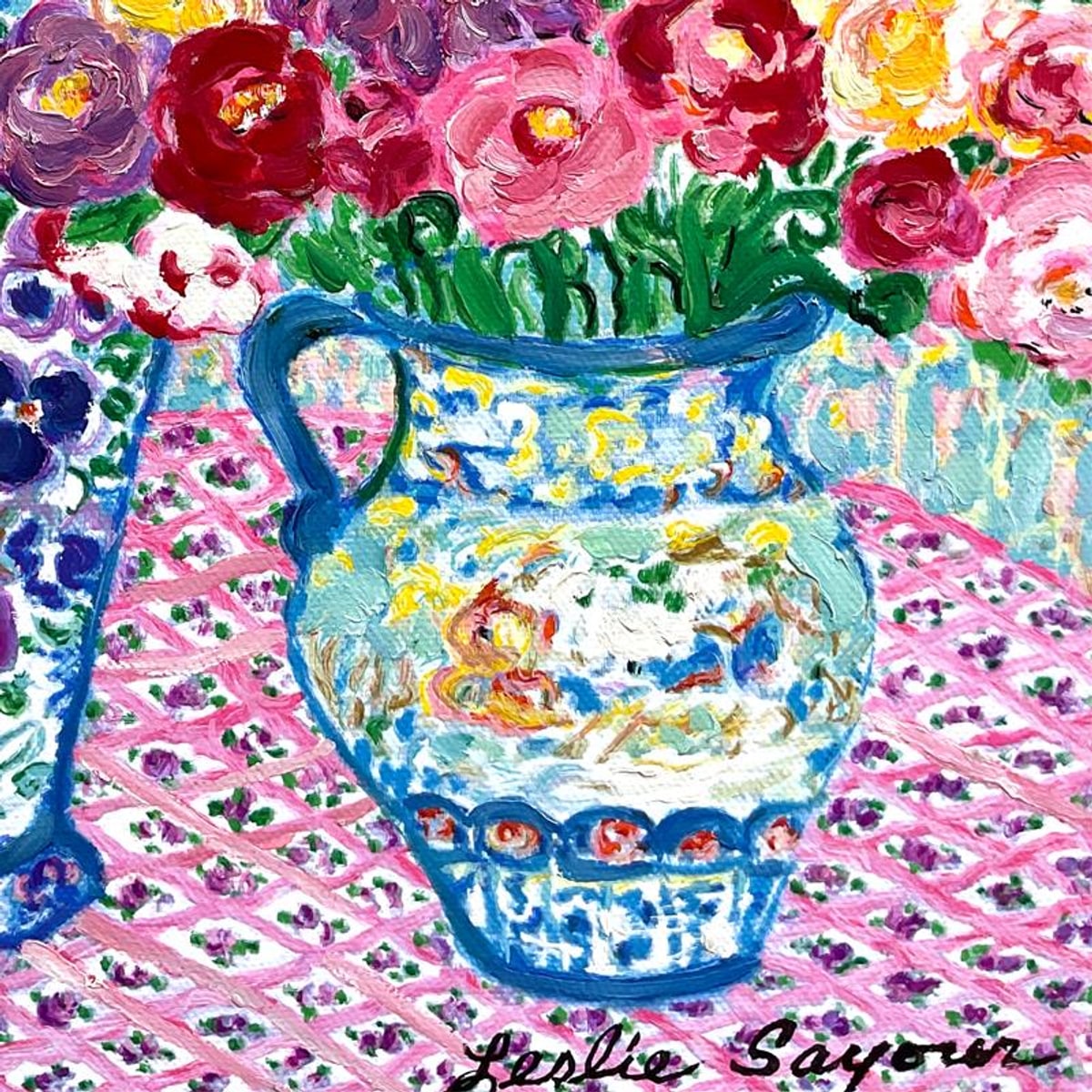 Leslie Sayour, "Summer Villa" Hand Embellished Limited Edition Serigraph on Canvas, Numbered Inverso 3/25 and Hand Signed with Letter of Authenticity.