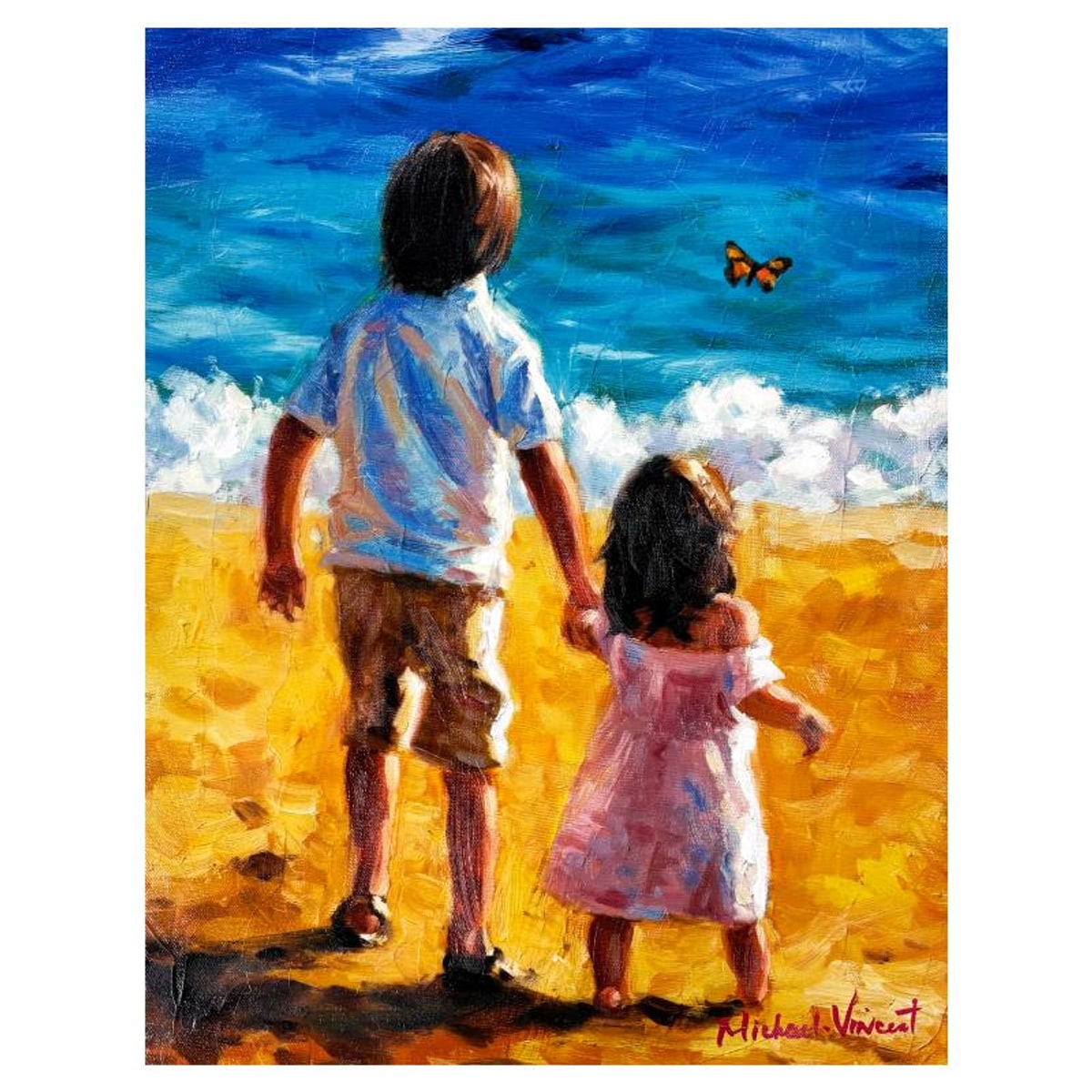 Michael Vincent, "Baby Sister" Hand Embellished Limited Edition on Canvas, Numbered and Hand Signed with Letter of Authenticity.