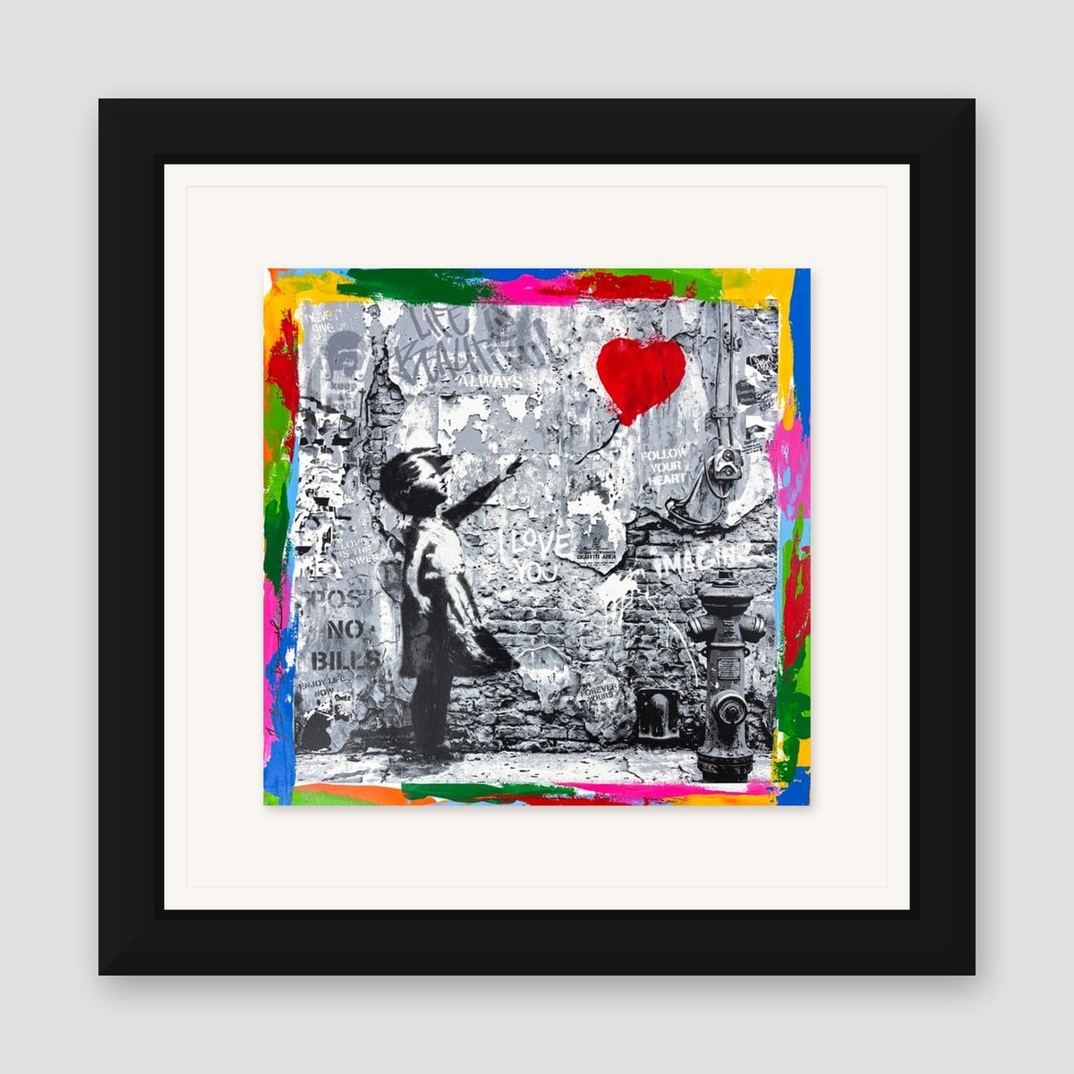 Mr. Brainwash, "Love Forever" Framed Unique (UNQ) Mixed Media, Hand Signed with Certificate of Authenticity.