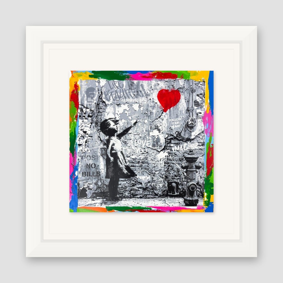 Mr. Brainwash, "Love Forever" Framed Unique (UNQ) Mixed Media, Hand Signed with Certificate of Authenticity.