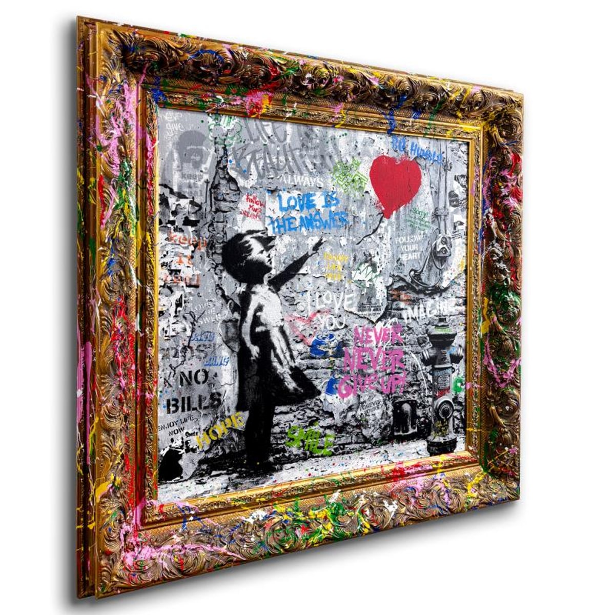 Mr. Brainwash, "Love Forever" Splash Framed Original Painting on Canvas, Hand Signed with Certificate of Authenticity.