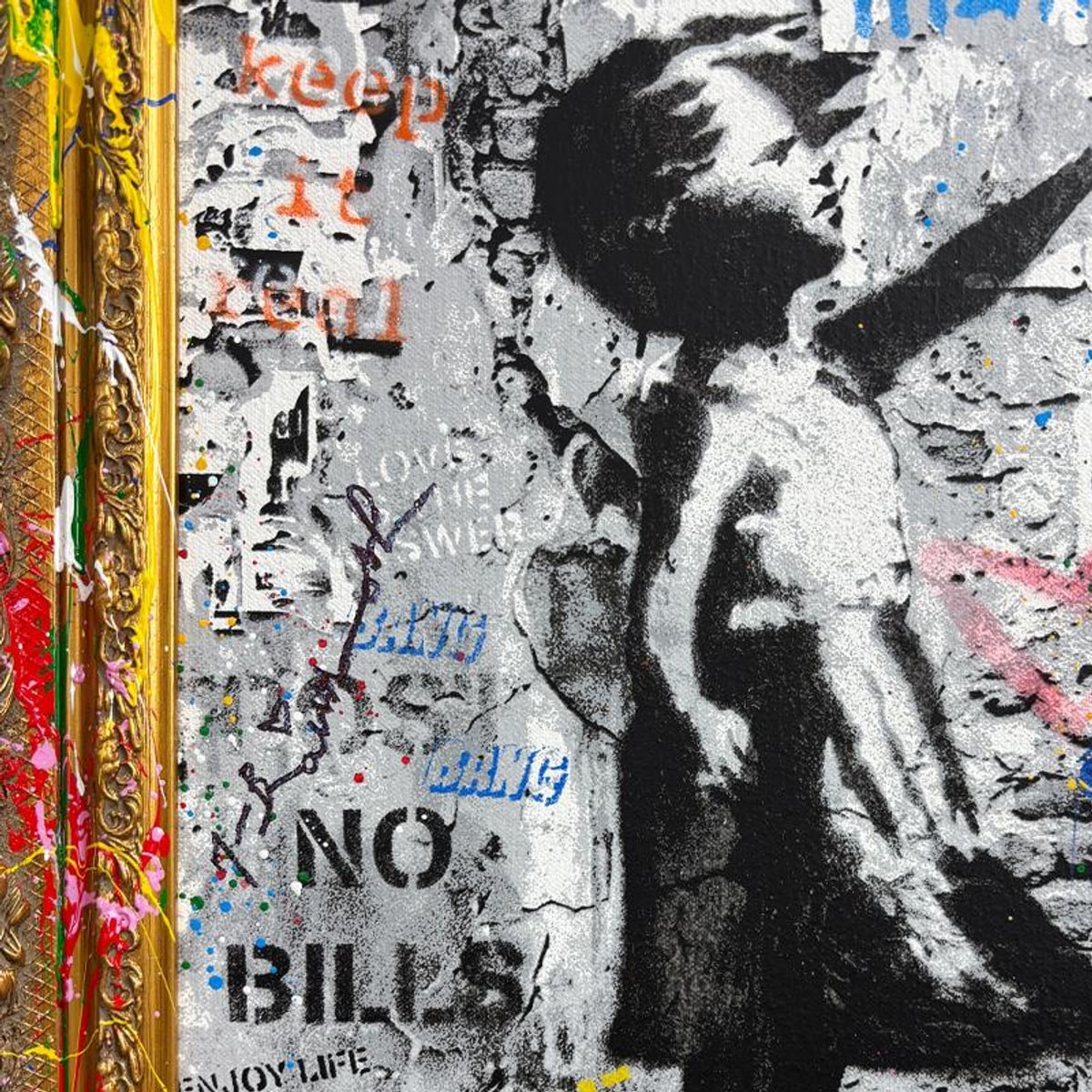 Mr. Brainwash, "Love Forever" Splash Framed Original Painting on Canvas, Hand Signed with Certificate of Authenticity.