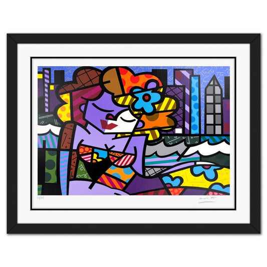 Britto, "Downtown Girl" Framed Limited Edition Serigraph, Numbered and Hand Signed with Letter of Authenticity.