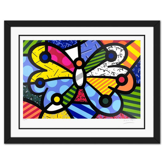 Britto, "Butterfly" Framed Limited Edition Serigraph, Numbered and Hand Signed with Letter of Authenticity.