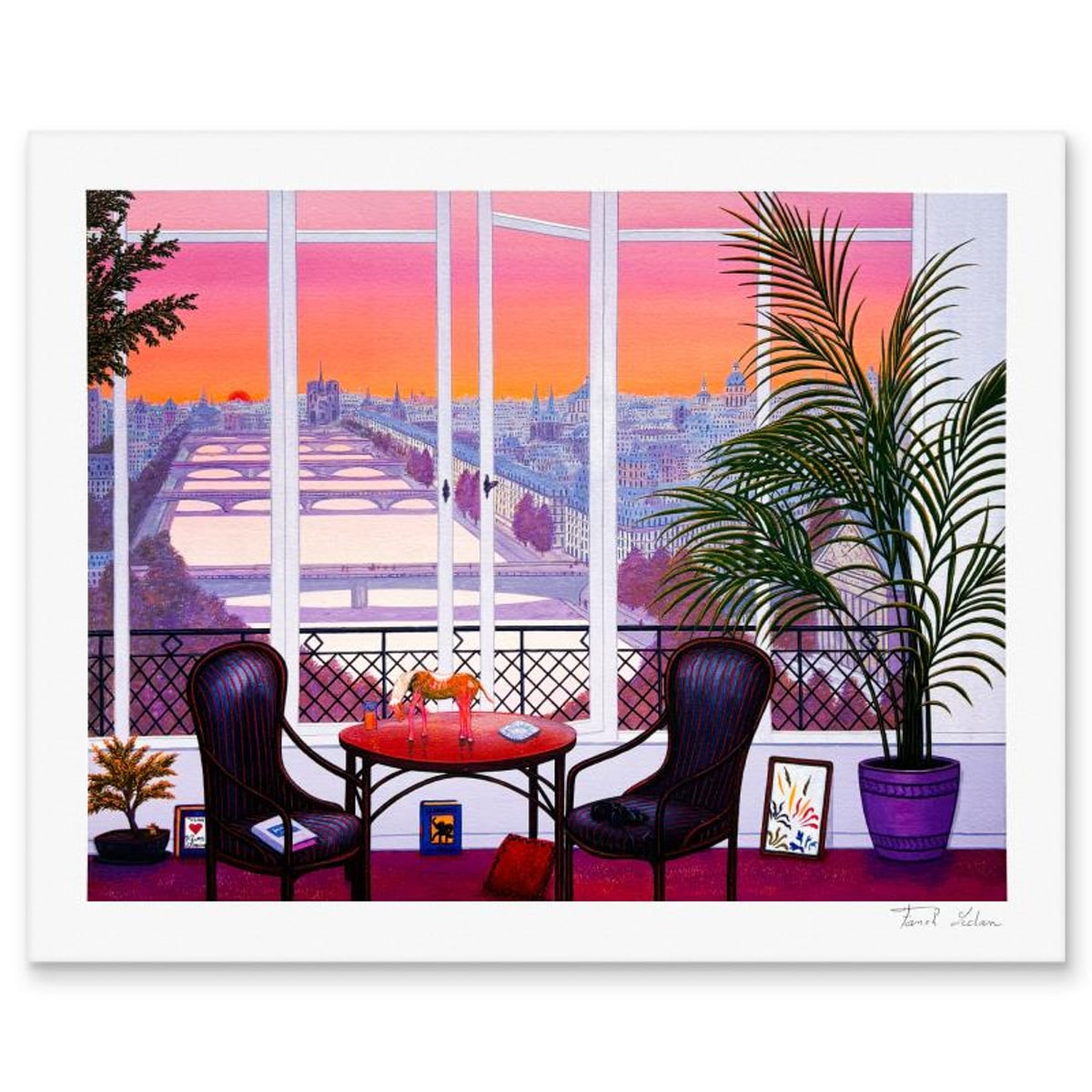 Fanch Ledan, "Terrace sur Seine" Limited Edition Serigraph, AP Numbered and Hand Signed with Letter of Authenticity.