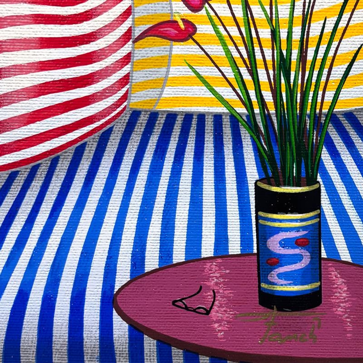 Fanch Ledan, "Striped Sofa Over CP" Limited Edition Serigraph on Canvas, AP Numbered and Hand Signed with Certificate of Authenticity.