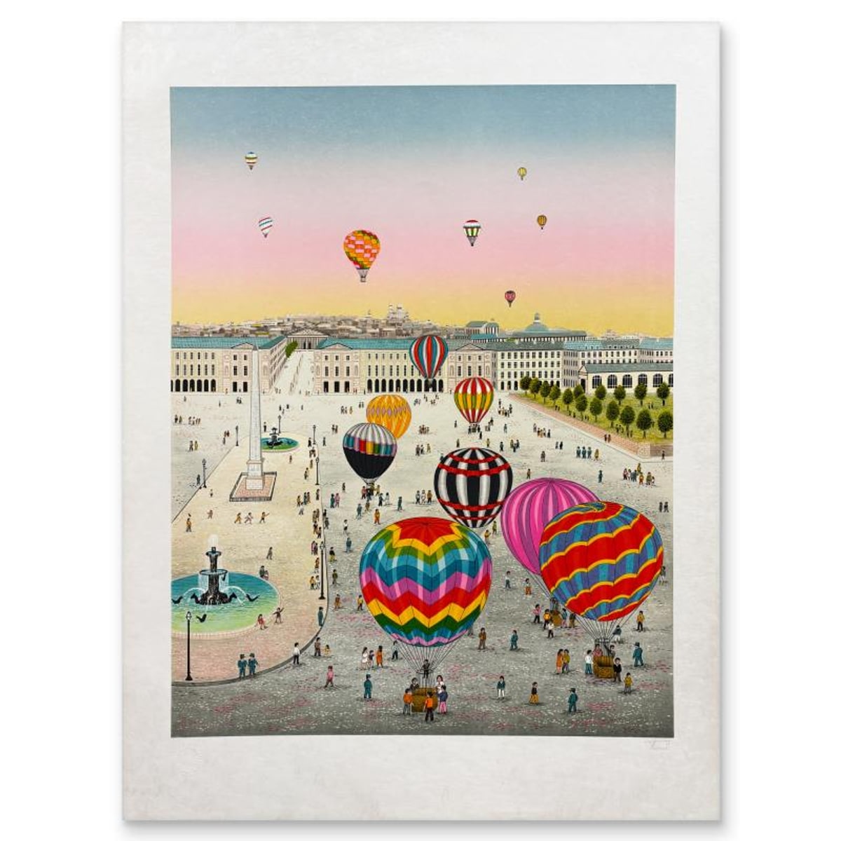 Fanch Ledan, "Ballons Place de la Concorde" Limited Edition Lithograph, Numbered and Hand Signed with Letter of Authenticity.