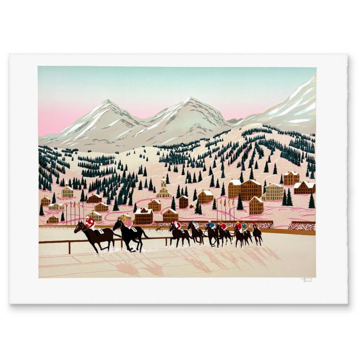 Fanch Ledan, "Horse Racing in St Morte" Limited Edition Lithograph, Numbered and Hand Signed with Letter of Authenticity.