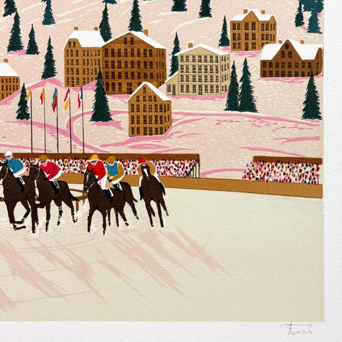 Fanch Ledan, "Horse Racing in St Morte" Limited Edition Lithograph, Numbered and Hand Signed with Letter of Authenticity.