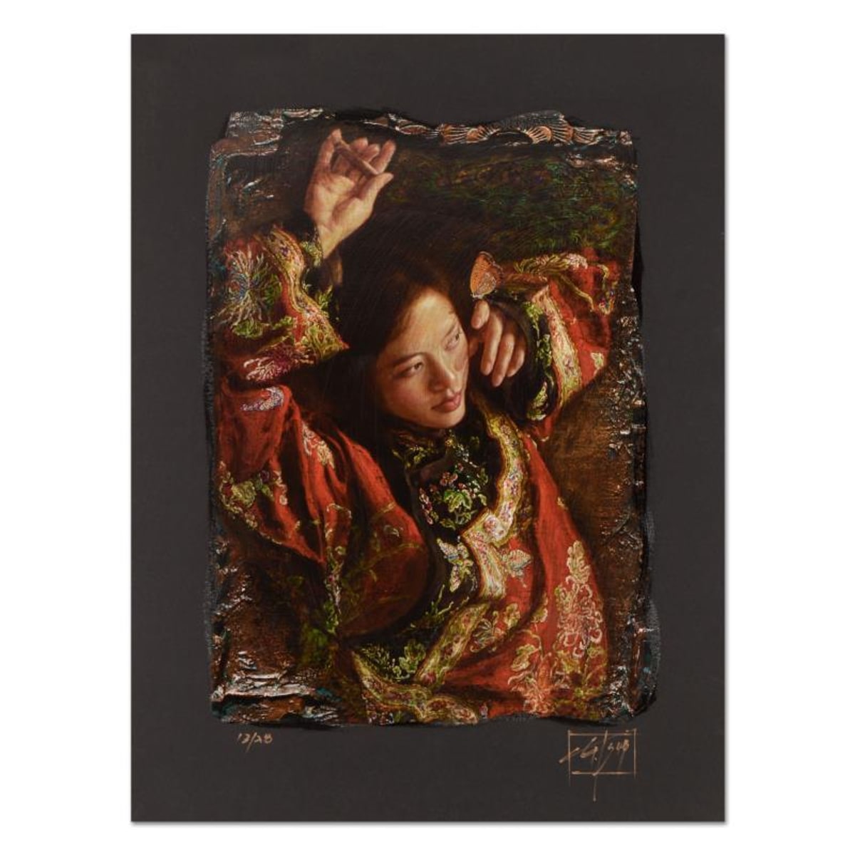 George Tsui, "Red Butterfly" Limited Edition Chiarograph, Numbered and Hand Signed with Letter of Authenticity.