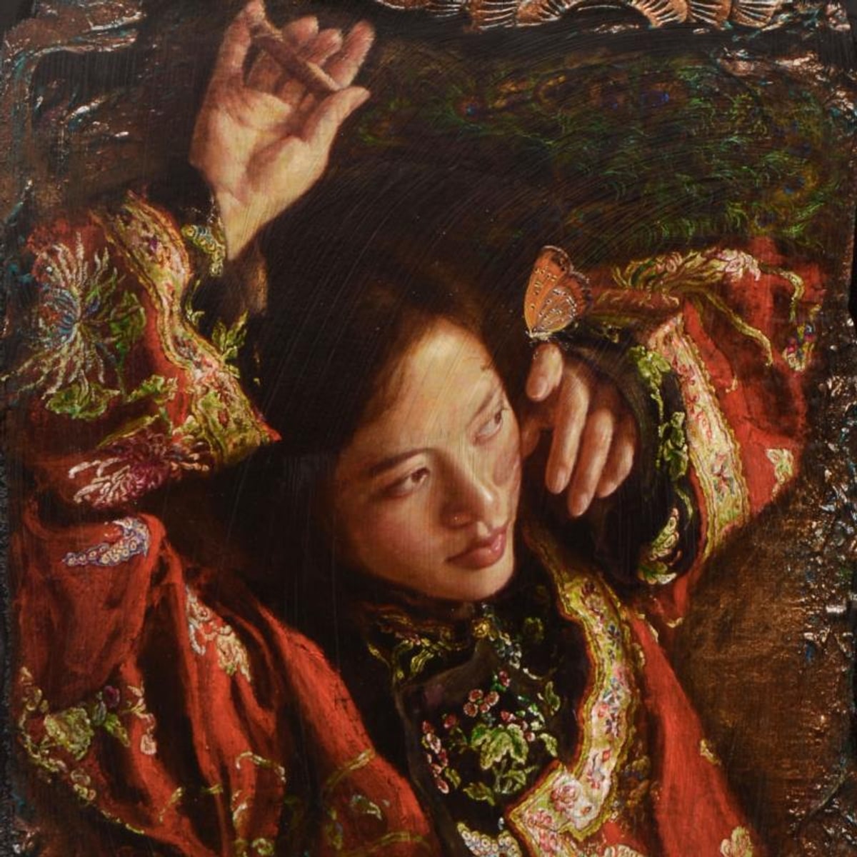 George Tsui, "Red Butterfly" Limited Edition Chiarograph, Numbered and Hand Signed with Letter of Authenticity.