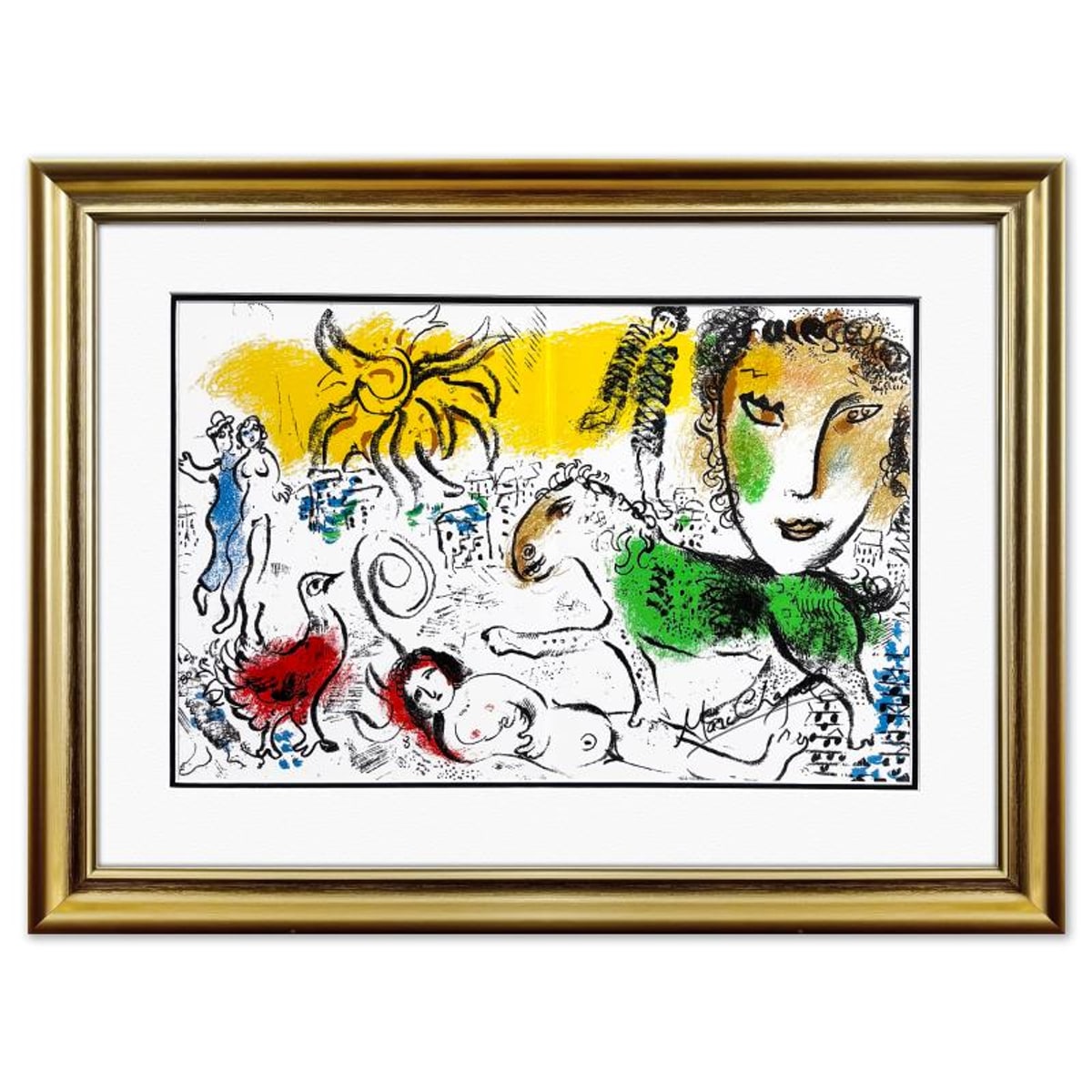 Marc Chagall (1887-1985), "Homecoming (The Green Horse)" Framed Lithograph, Signed with Letter of Authenticity.