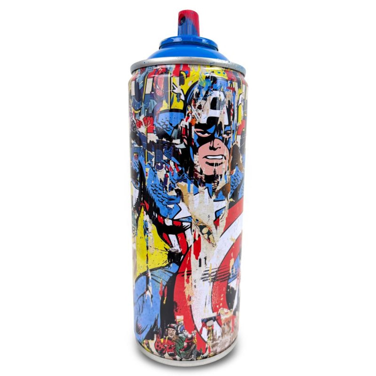Mr Brainwash, "Captain America - CYAN" Hand Painted Limited Edition Spray Can, Numbered and Signed with Certificate of Authenticity.