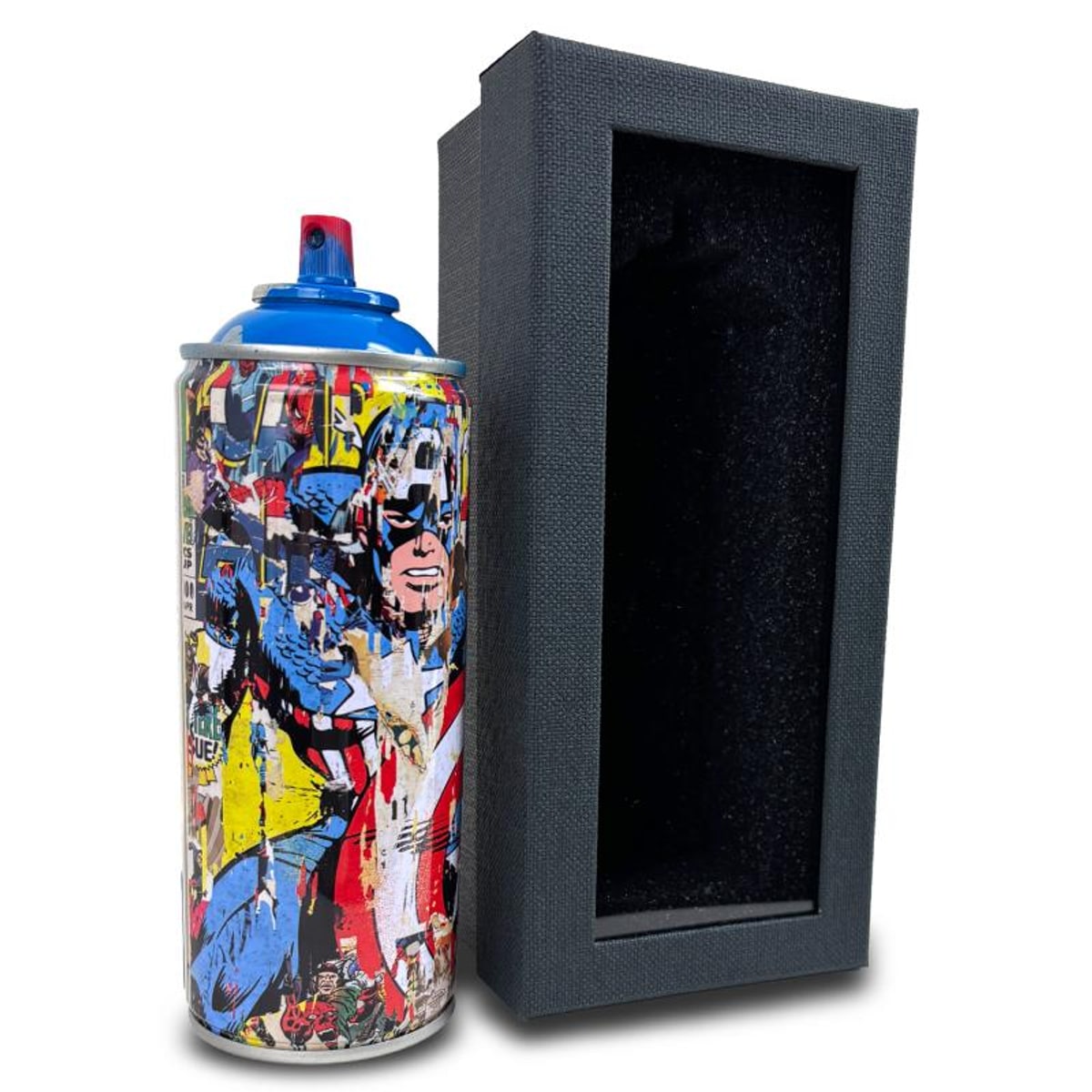 Mr Brainwash, "Captain America - CYAN" Hand Painted Limited Edition Spray Can, Numbered and Signed with Certificate of Authenticity.