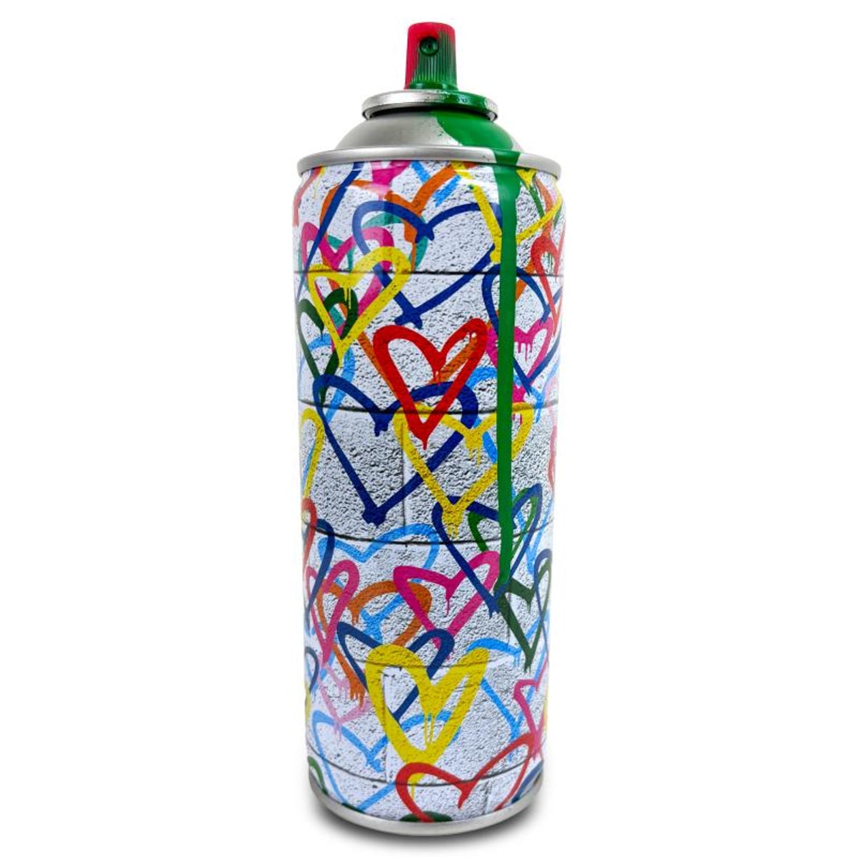 Mr Brainwash, "Hearts Spray - GREEN" Hand Painted Limited Edition Spray Can, Numbered with Certificate of Authenticity.