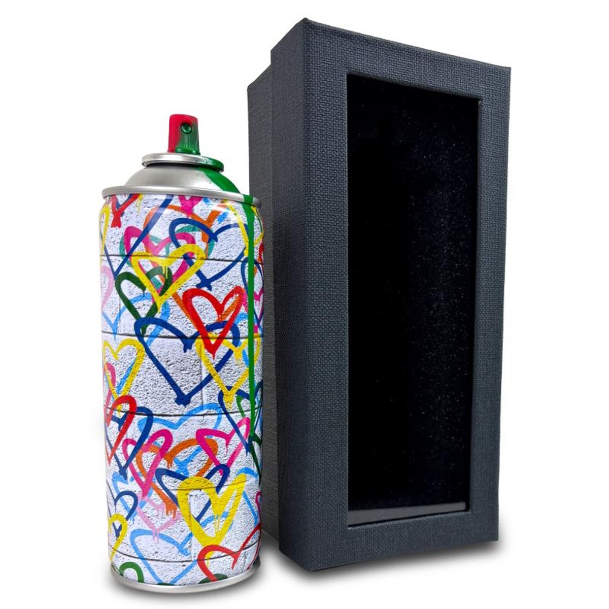 Mr Brainwash, "Hearts Spray - GREEN" Hand Painted Limited Edition Spray Can, Numbered with Certificate of Authenticity.