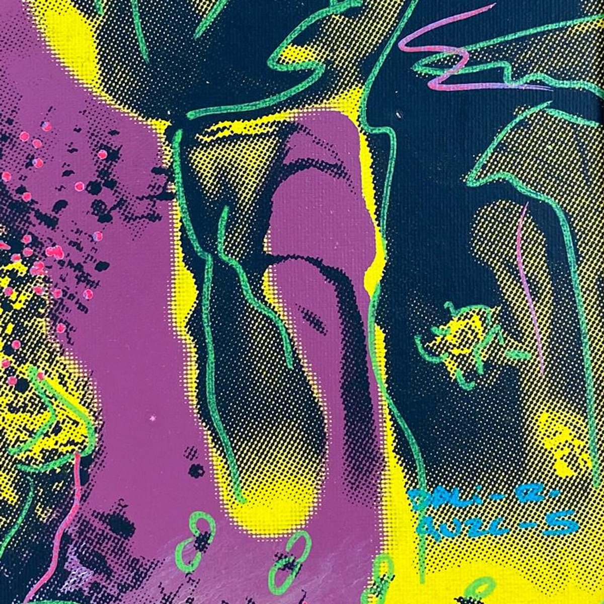 "Ringo" Daniel Funes, "Hallucinogenic Toreador" Framed One-of-a-Kind Mixed Media on Canvas, Hand Signed by the artist and Steve Kaufman (1960-2010) with Letter of Authenticity.