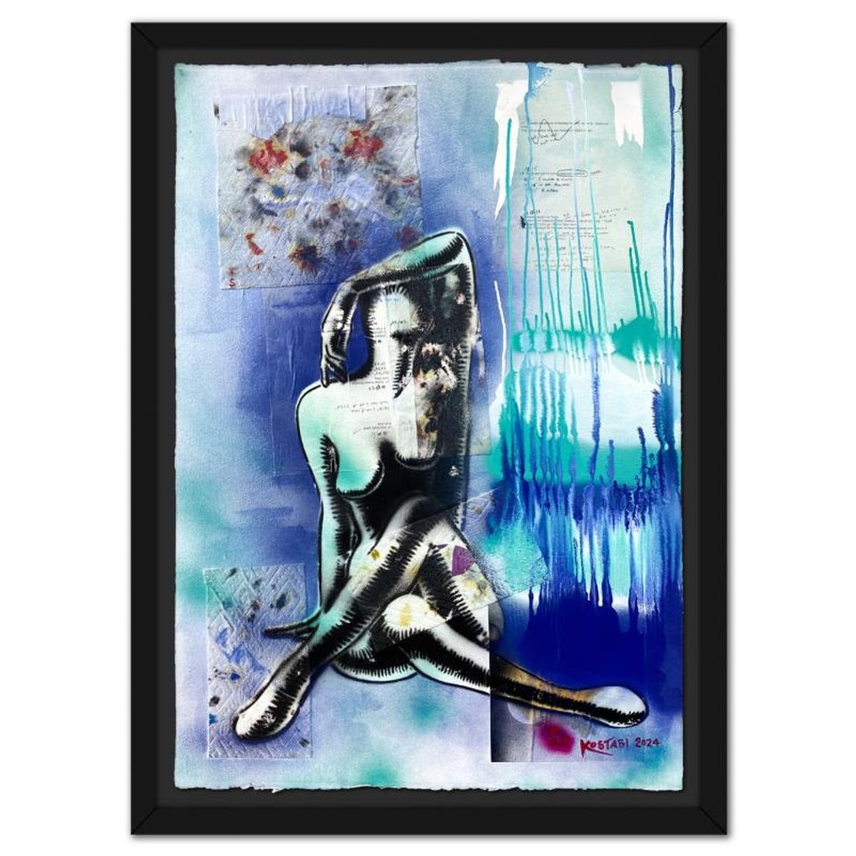Mark Kostabi, "Music for Stella" Framed Original Mixed Media Painting, Hand Signed with Certificate of Authenticity.