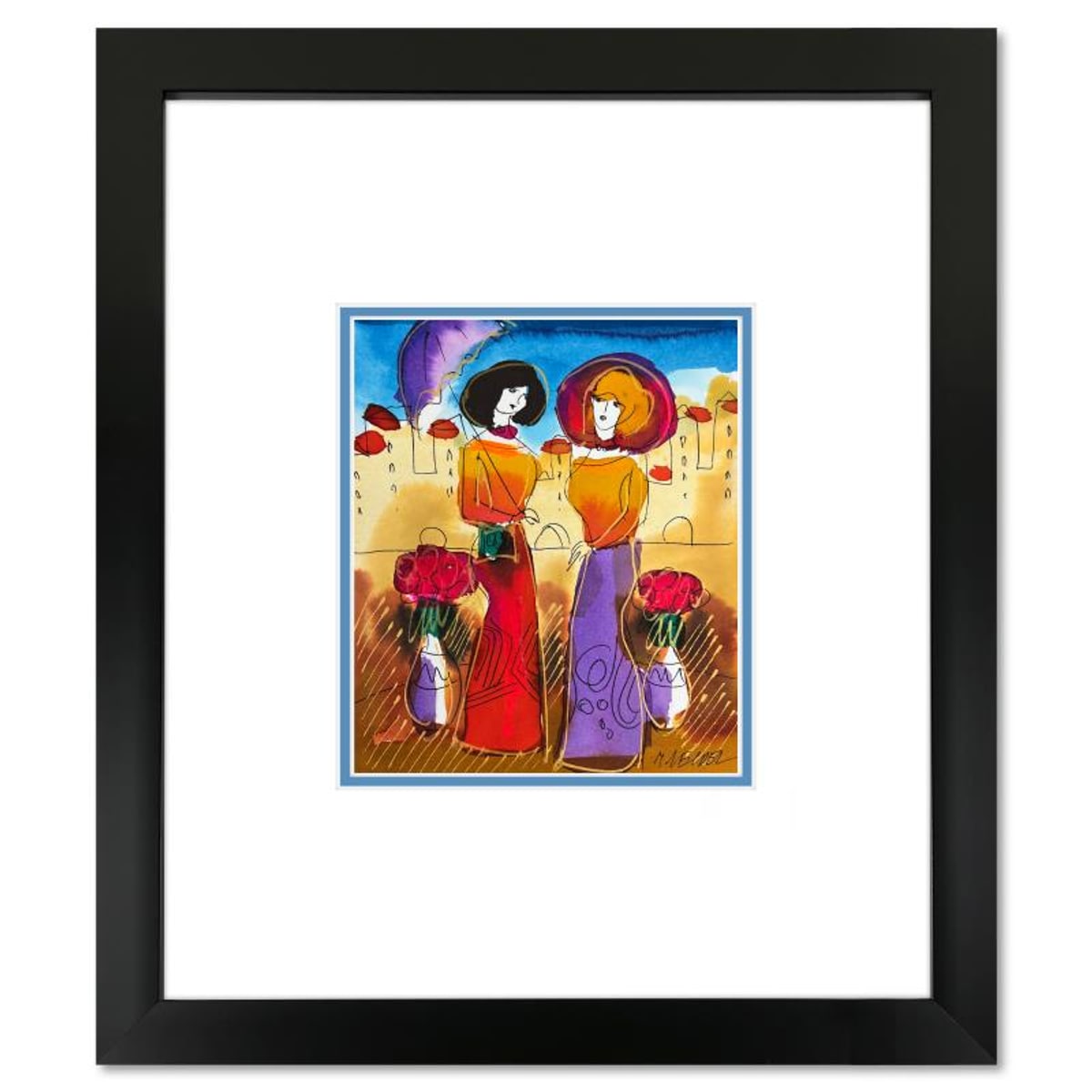 Moshe Leider, Framed Original Mixed Media Watercolor Painting, Hand Signed with Letter of Authenticity.