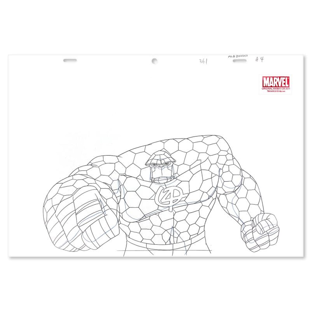 Marvel Comics, "Fantastic-4: Thing" Original Production Drawing on Animation Paper, with Letter of Authenticity