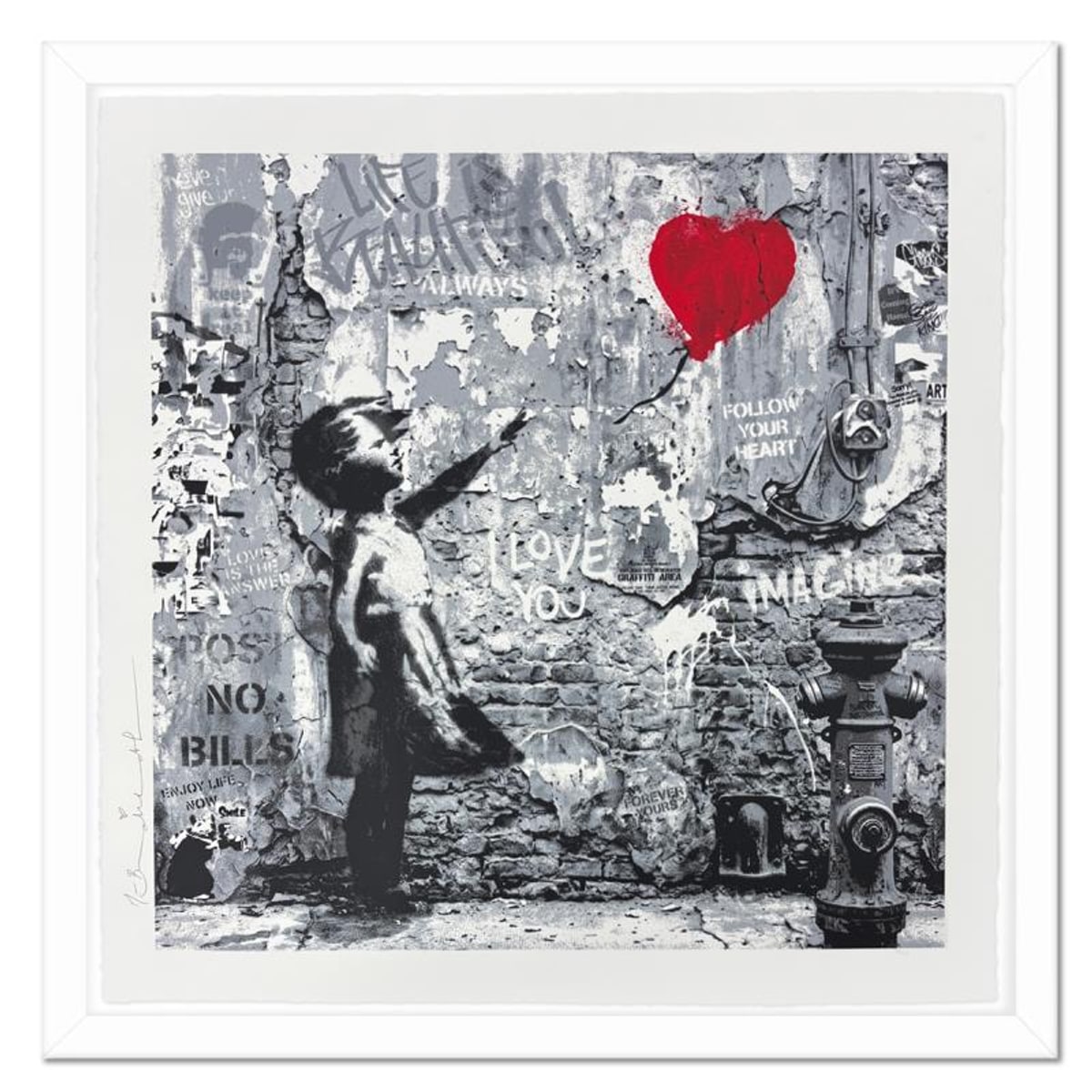Mr Brainwash, "Love Forever" Framed Hand Signed Limited Edition Silkscreen, Numbered 32/95 with Certificate of Authenticity.