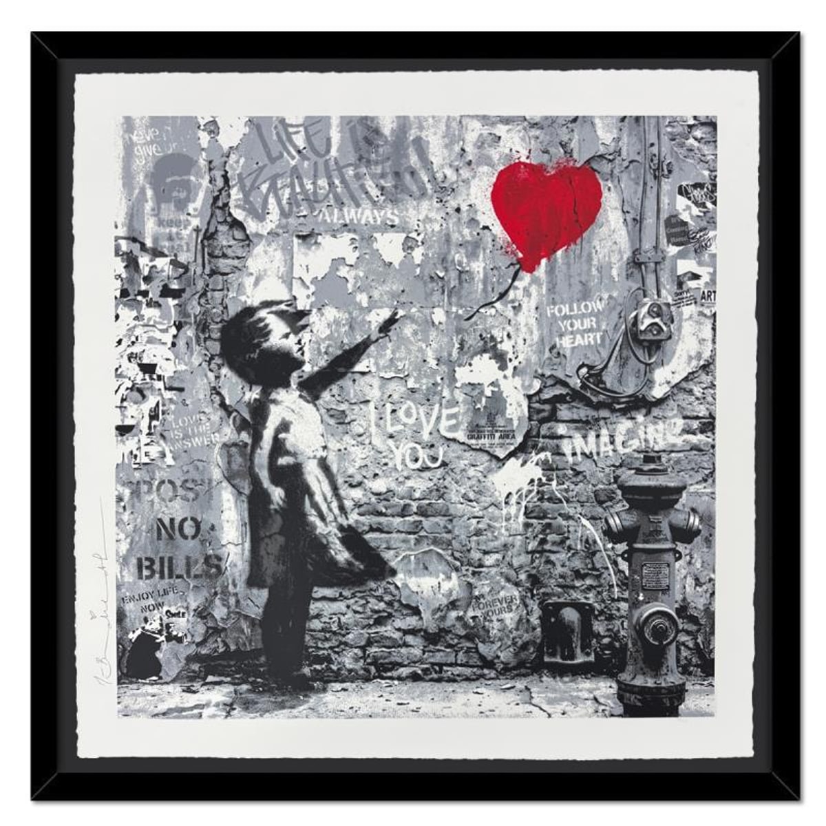 Mr Brainwash, "Love Forever" Framed Hand Signed Limited Edition Silkscreen, Numbered 75/95 with Certificate of Authenticity.