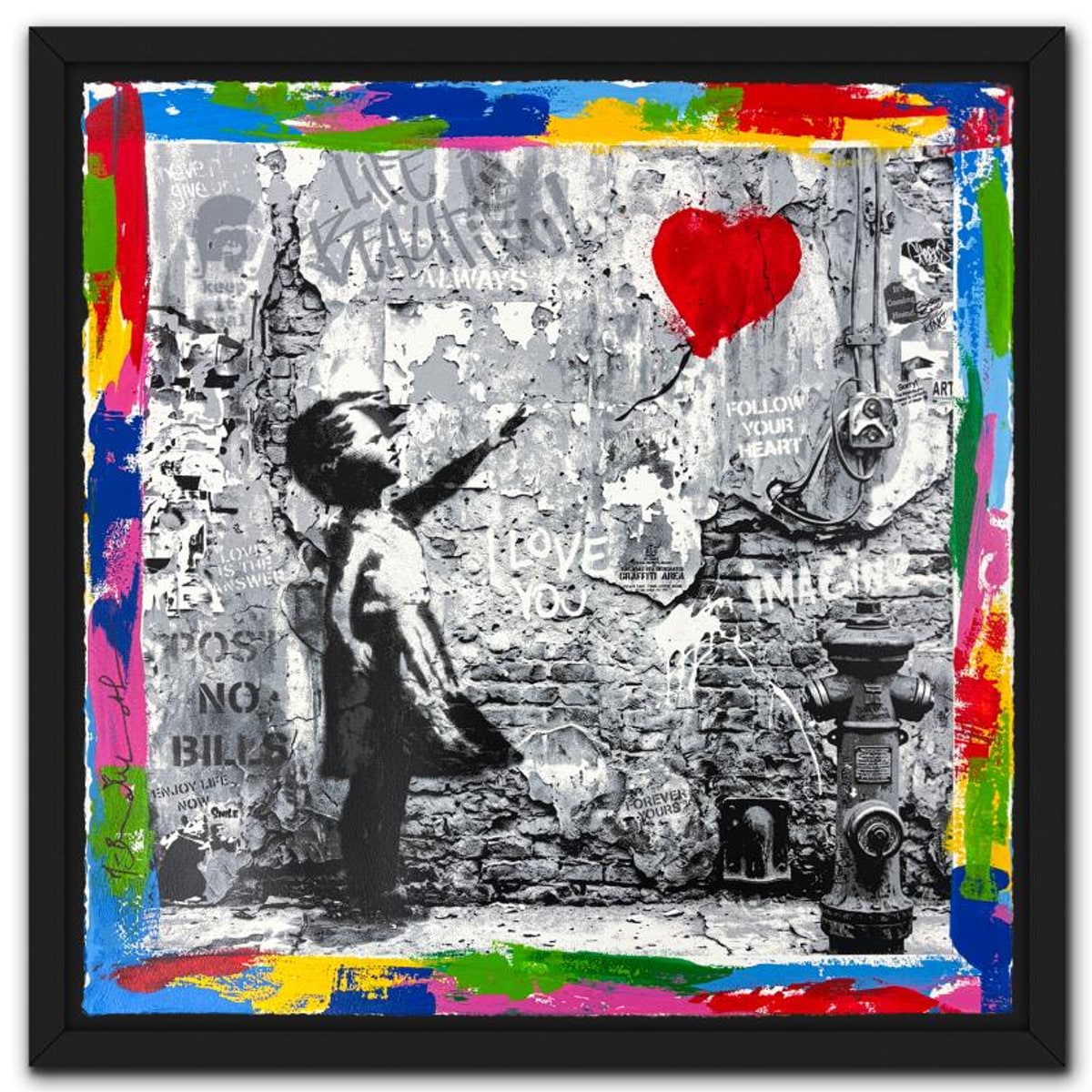 Mr Brainwash, "Love Forever" Framed Unique (UNQ) Mixed Media, Hand Signed with Certificate of Authenticity.
