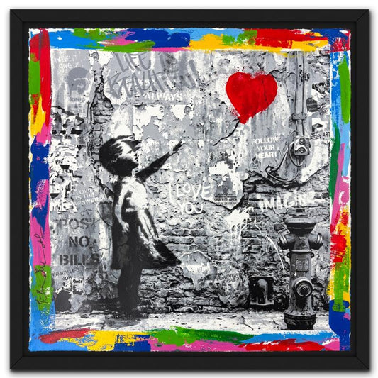 Mr Brainwash, "Love Forever" Framed Unique (UNQ) Mixed Media, Hand Signed with Certificate of Authenticity.