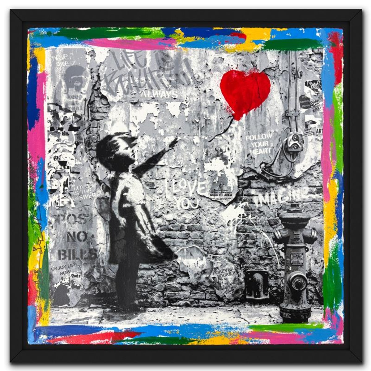 Mr Brainwash, "Love Forever" Framed Unique (UNQ) Mixed Media, Hand Signed with Certificate of Authenticity.
