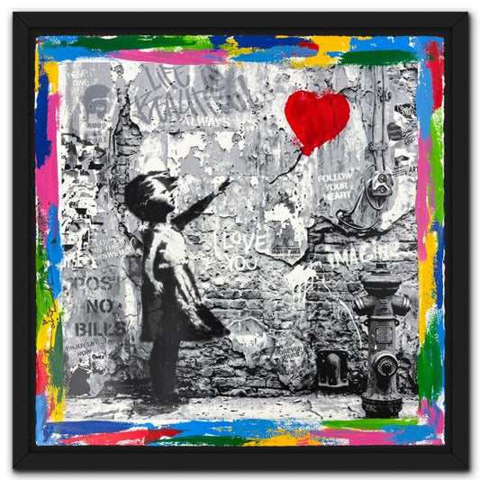 Mr Brainwash, "Love Forever" Framed Unique (UNQ) Mixed Media, Hand Signed with Certificate of Authenticity.