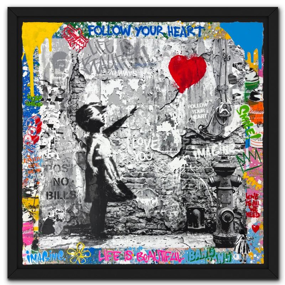 Mr Brainwash, "Love Forever" Framed Mixed Media Original, Hand Signed with Certificate of Authenticity.