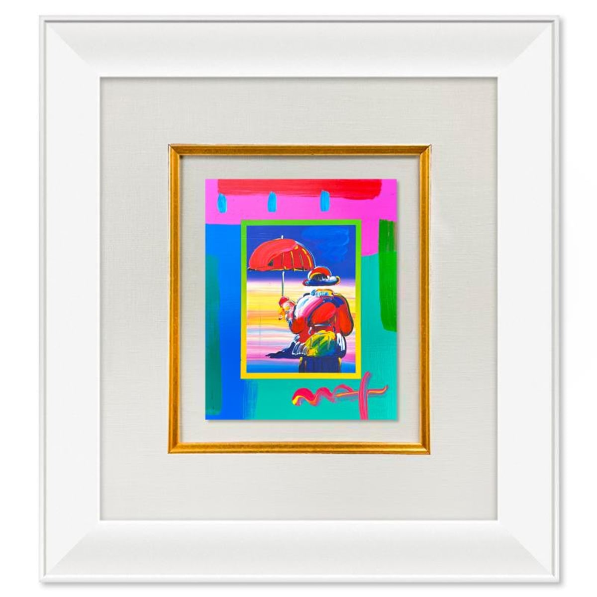 Peter Max (1937-2026), "Umbrella Man on Blends" Framed One-of-a-Kind Acrylic Mixed Media, Hand Signed with Registration Number Certifying Authenticity.