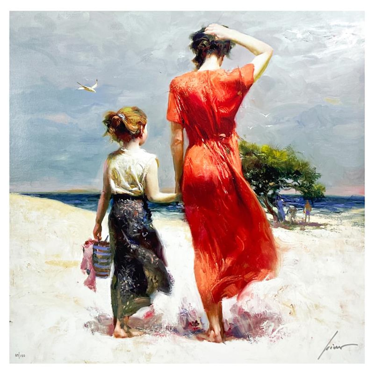 Pino (1939-2010), "Afternoon Stroll" Limited Edition on Canvas, Numbered 89/150 and Hand Signed with Certificate of Authenticity.