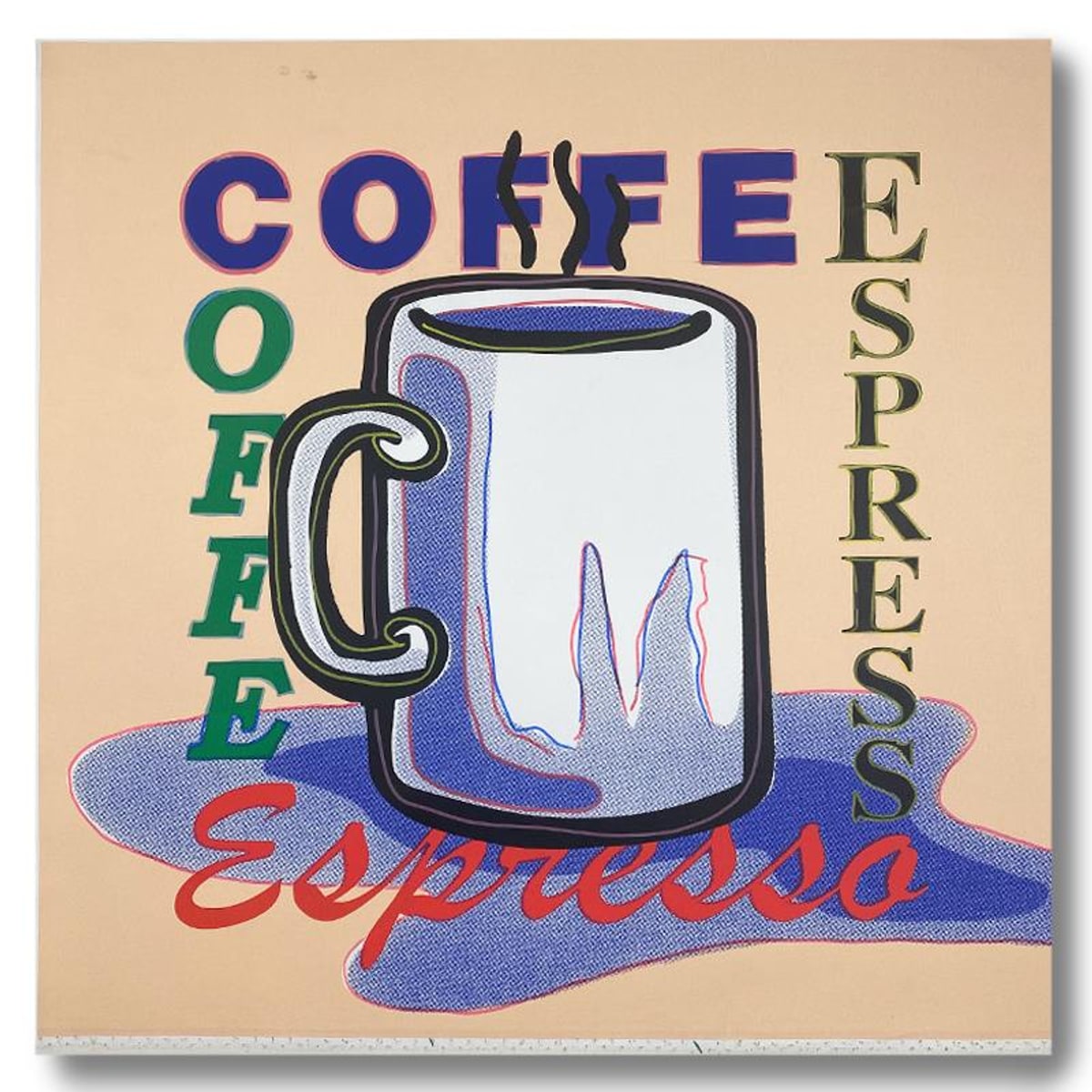 Steve Kaufman (1960-2010), "ESPRESSO" Hand Signed and Numbered Limited Edition Hand Pulled silkscreen mixed media on Canvas with LOA.