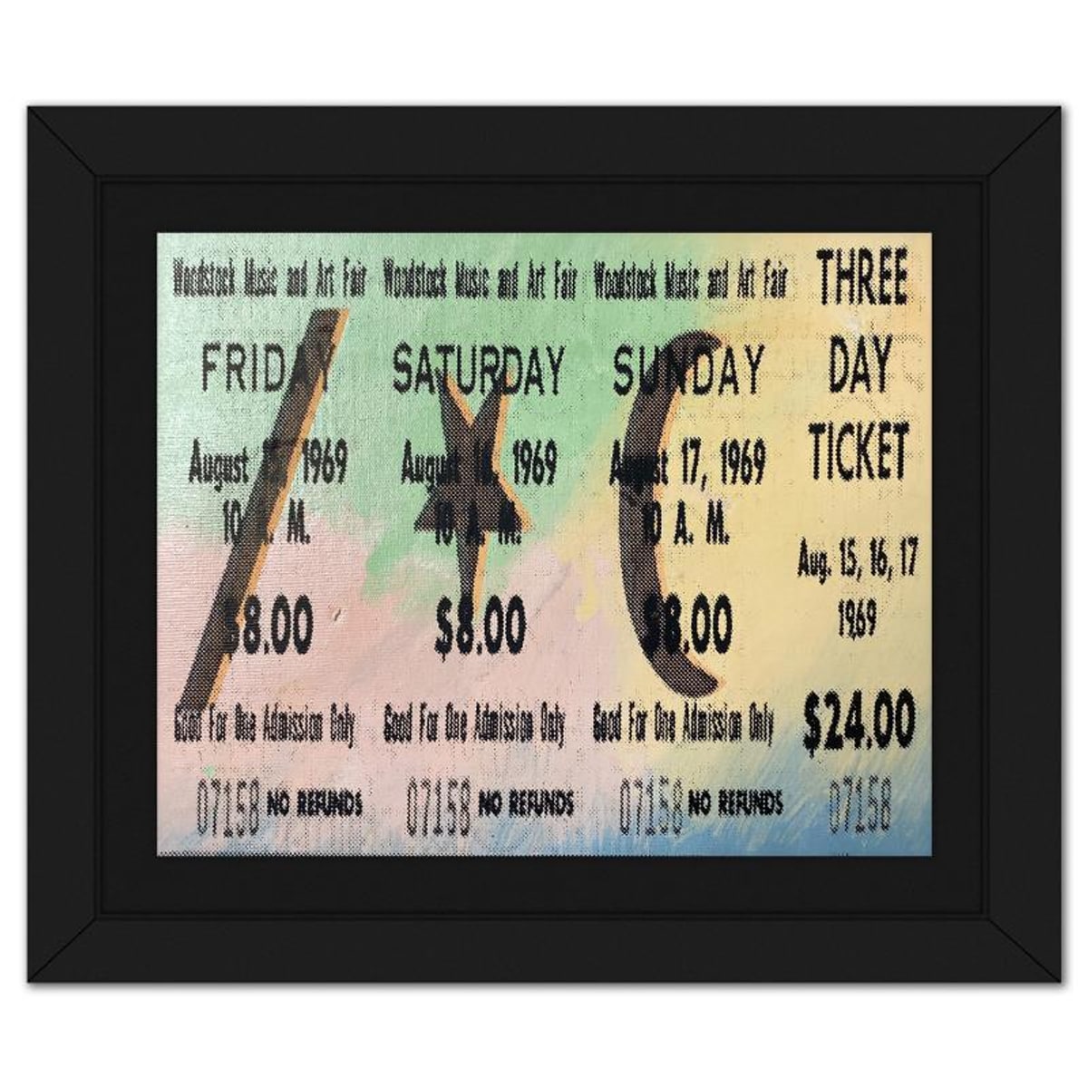 Steve Kaufman (1960-2010), "Woodstock Ticket" Framed Hand Embellished Limited Edition Silscreen, Numbered 24/50 Inverso and Hand Signed with Letter of Authenticity