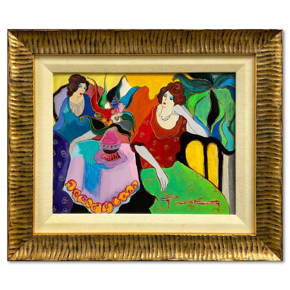Itzchak Tarkay (1935-2012), "Tranquility" Framed One-of-a-Kind Mixed Media Over Paint on Wood, Hand Signed with Letter of Authenticity