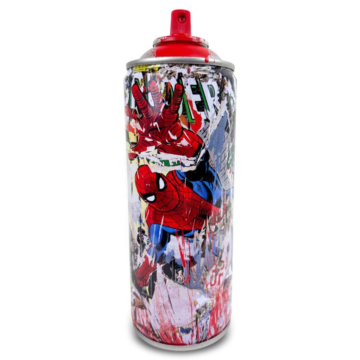 Mr Brainwash, "Spider-Man - RED" Hand Painted Limited Edition Spray Can, Numbered and Signed with Certificate of Authenticity.
