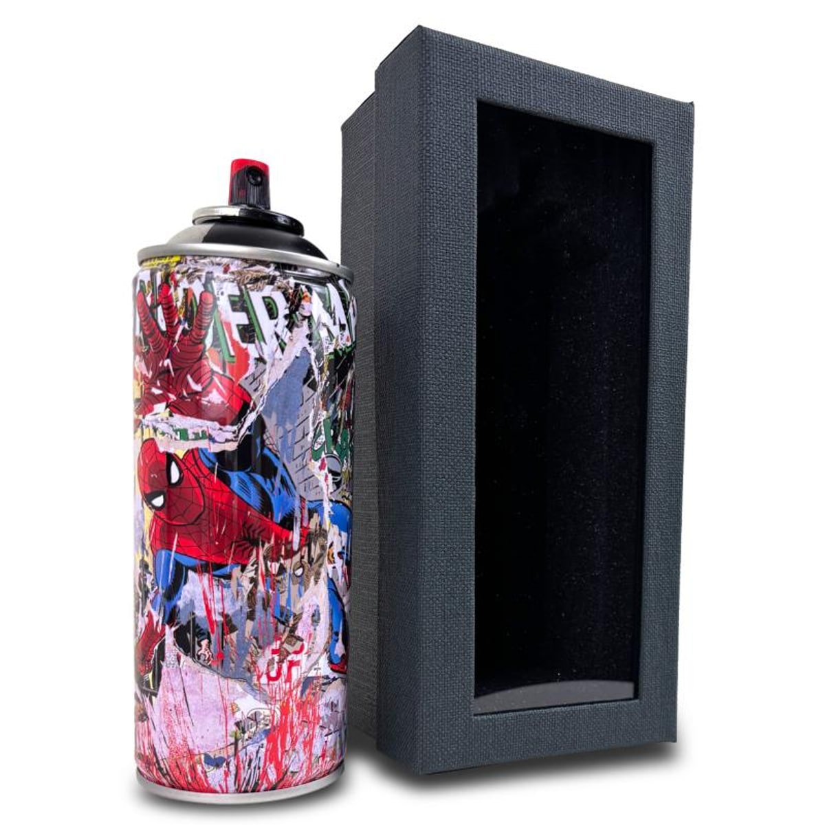 Mr Brainwash, "Spider-Man - BLACK" Hand Painted Limited Edition Spray Can, Numbered and Signed with Certificate of Authenticity.