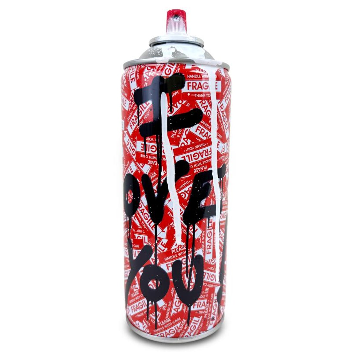 Mr Brainwash, "I Love You! - WHITE" Hand Painted Limited Edition Spray Can, Numbered with Certificate of Authenticity.
