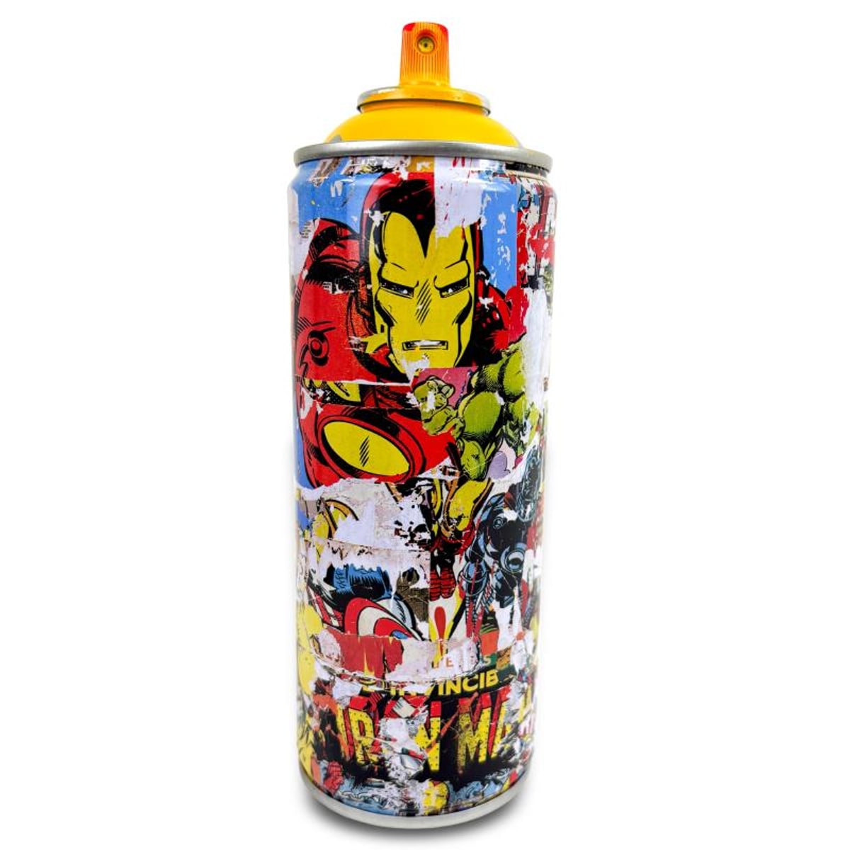 Mr Brainwash, "Iron Man - YELLOW" Hand Painted Limited Edition Spray Can, Numbered and Signed with Certificate of Authenticity.