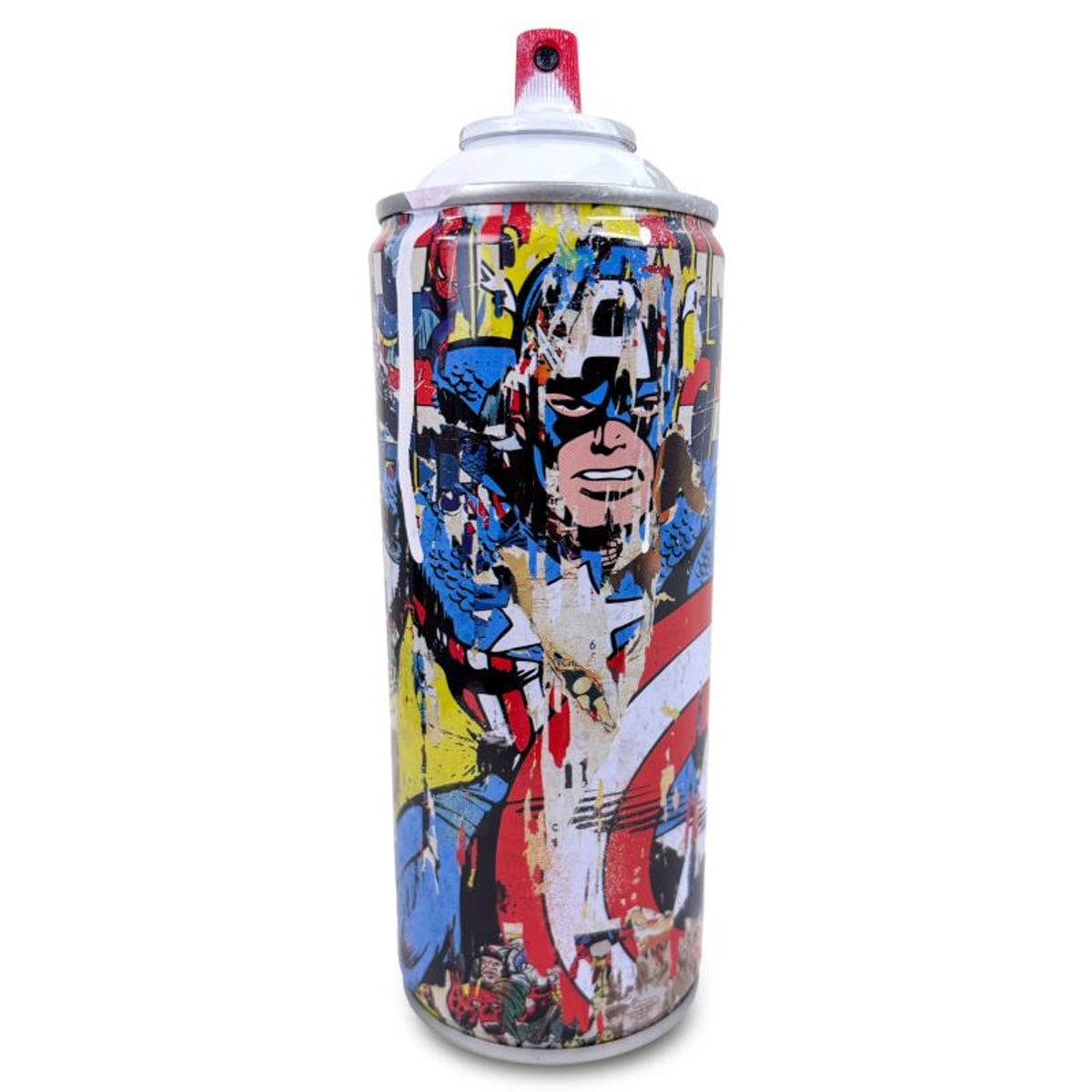 Mr Brainwash, "Captain America - WHITE" Hand Painted Limited Edition Spray Can, Numbered and Signed with Certificate of Authenticity.