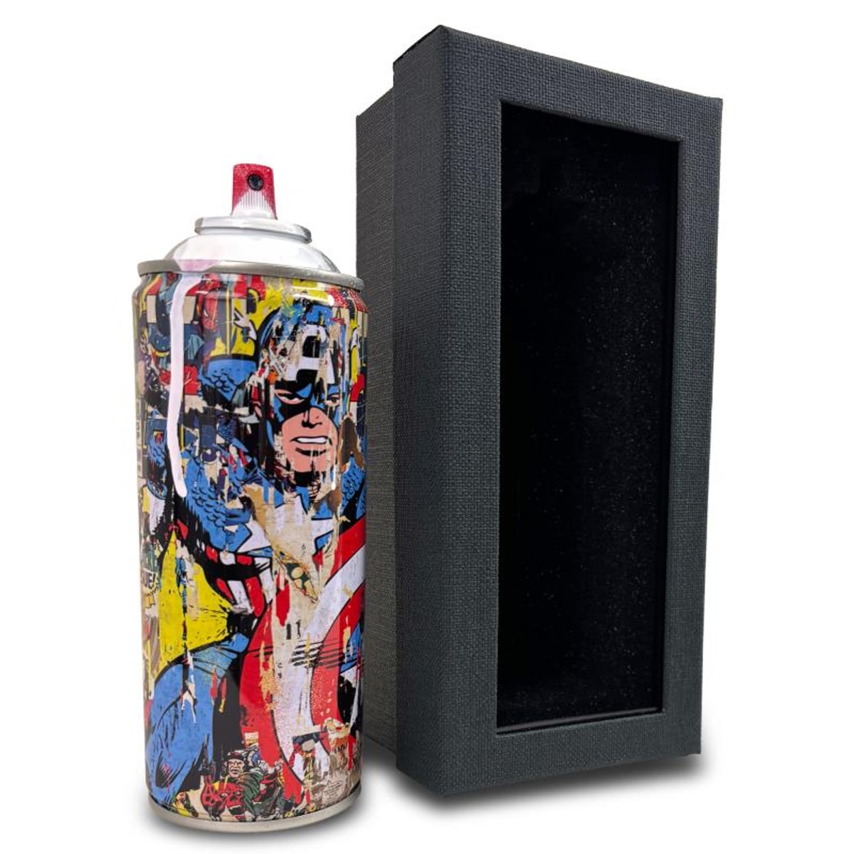 Mr Brainwash, "Captain America - WHITE" Hand Painted Limited Edition Spray Can, Numbered and Signed with Certificate of Authenticity.