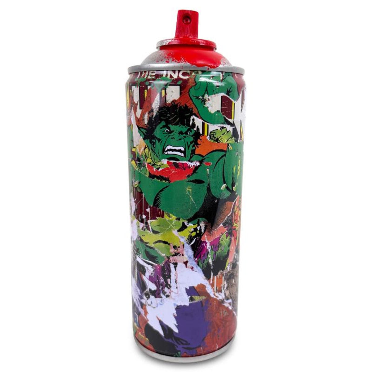 Mr Brainwash, "The Incredible Hulk - RED" Hand Painted Limited Edition Spray Can, Numbered and Signed with Certificate of Authenticity.
